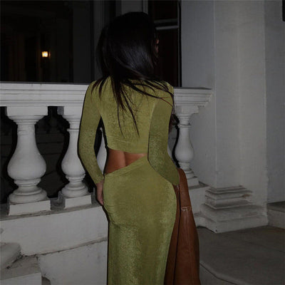Autumn Winter Women Clothing Sexy Deep V Plunge neck Solid Color Slim Fit Sheath Long Sleeve Dress Women