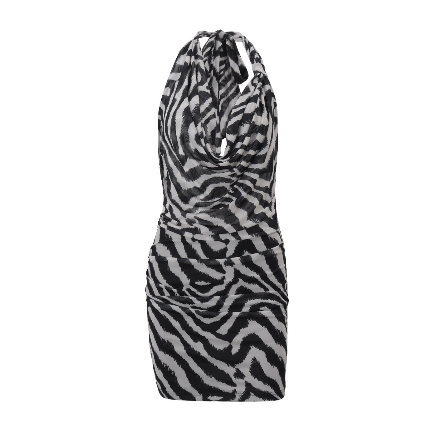 Women Clothing Autumn Sexy Halter Swing Collar Personality Zebra Pattern Sexy Hip Bag Dress Women
