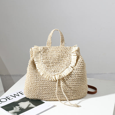 Backpack Straw Bag Mori Casual Tassel Straw Bag Woven Bag Women Same Seaside Vacation Beach Bag