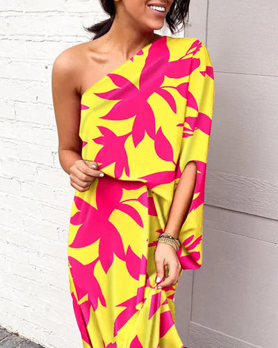 Women Clothing Dress Sexy Oblique Shoulder Elegant Single Side Sleeve Dress for Women