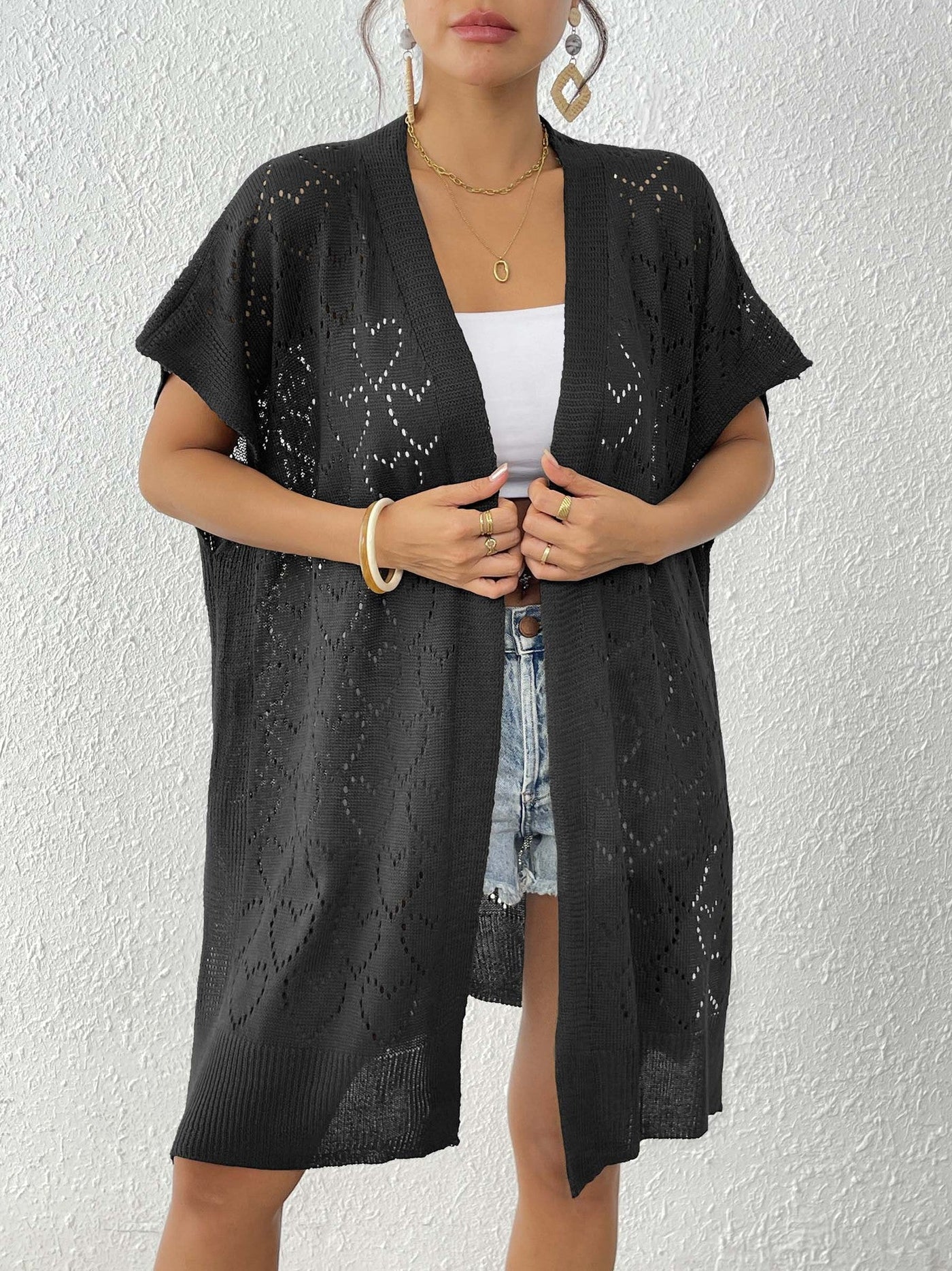 Women Clothing Love Jacquard Woven Shirt Beach Bikini Sun Protective Blouse Loose Cardigan