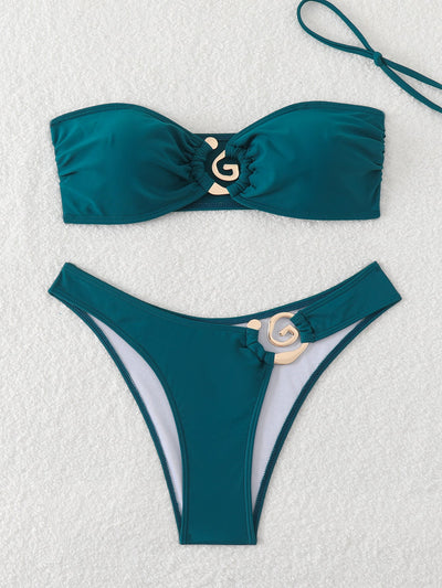 Tube Top Exposed Back Lady Sexy Summer Beach Bikini Split Set