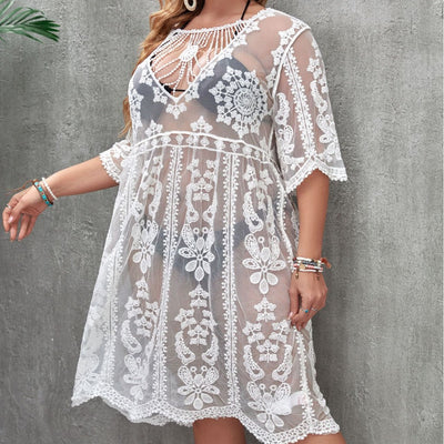 Vacation See through Sexy Sun Protection One Piece Beach Dress Women
