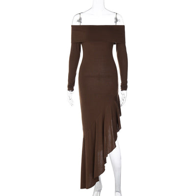 Women Wear Elegant off Shoulder Long Sleeve Close-Fitting Ruffled for Women