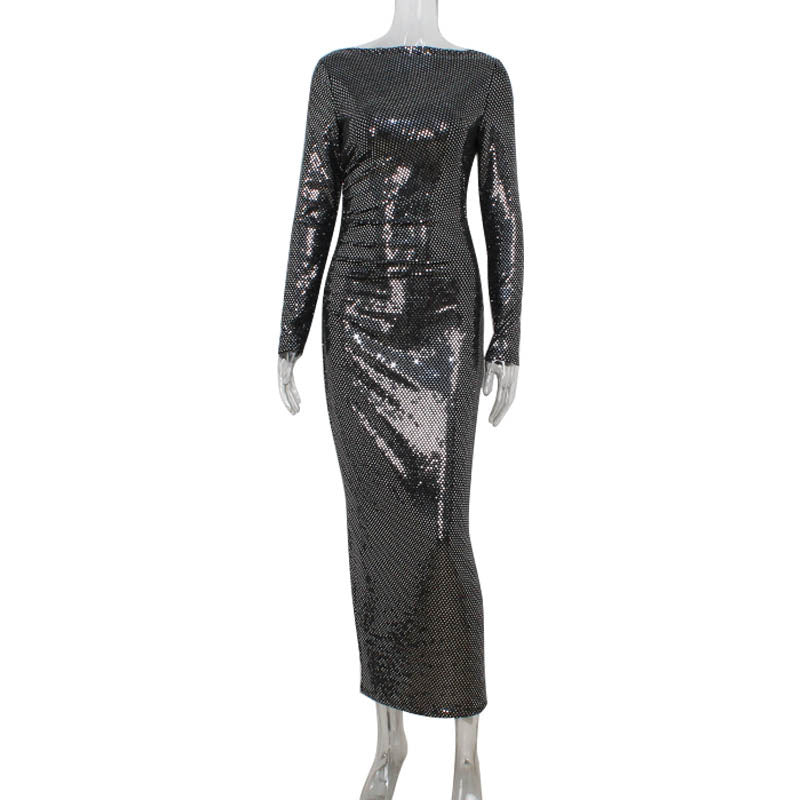 Women Sequin Design Slim Fit Graceful Tight Sexy Long Sleeve Narrow Dress Women