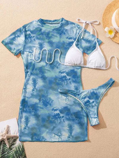 Bikini Outer Single Swimsuit Bikini Women Split Sleeved Blouse Swimsuit Three Piece Yongzh
