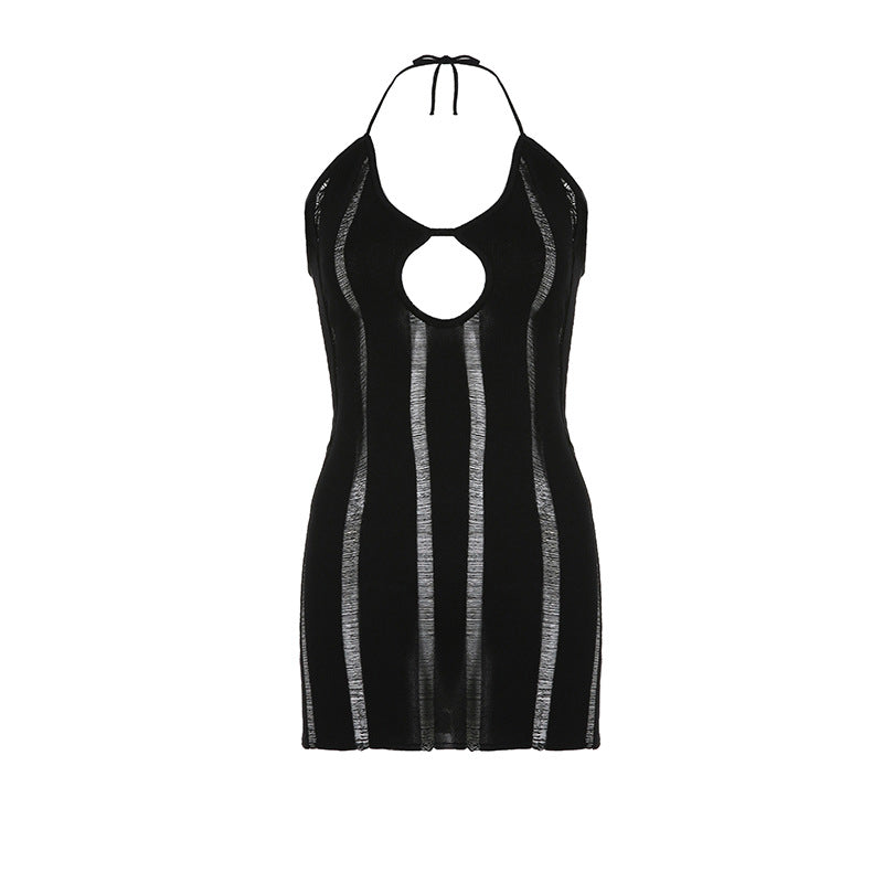 Woolen Basic Dress Spring Sexy Women Wear Halter Cut out Skinny Sheath Dress