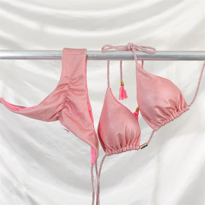 Women Sexy Bikini Women Plain Tassel Split Beach Swimsuit Suit Women