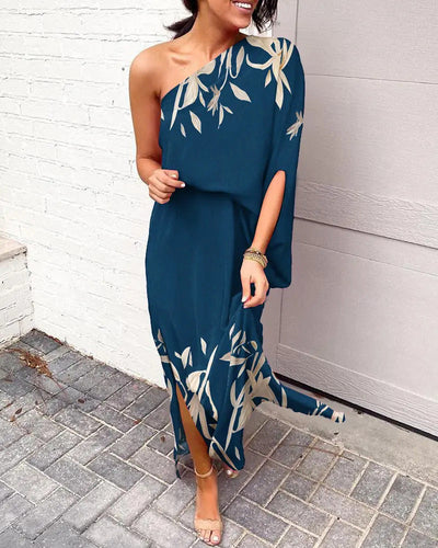 Women Clothing Dress Sexy Oblique Shoulder Elegant Single Side Sleeve Dress for Women