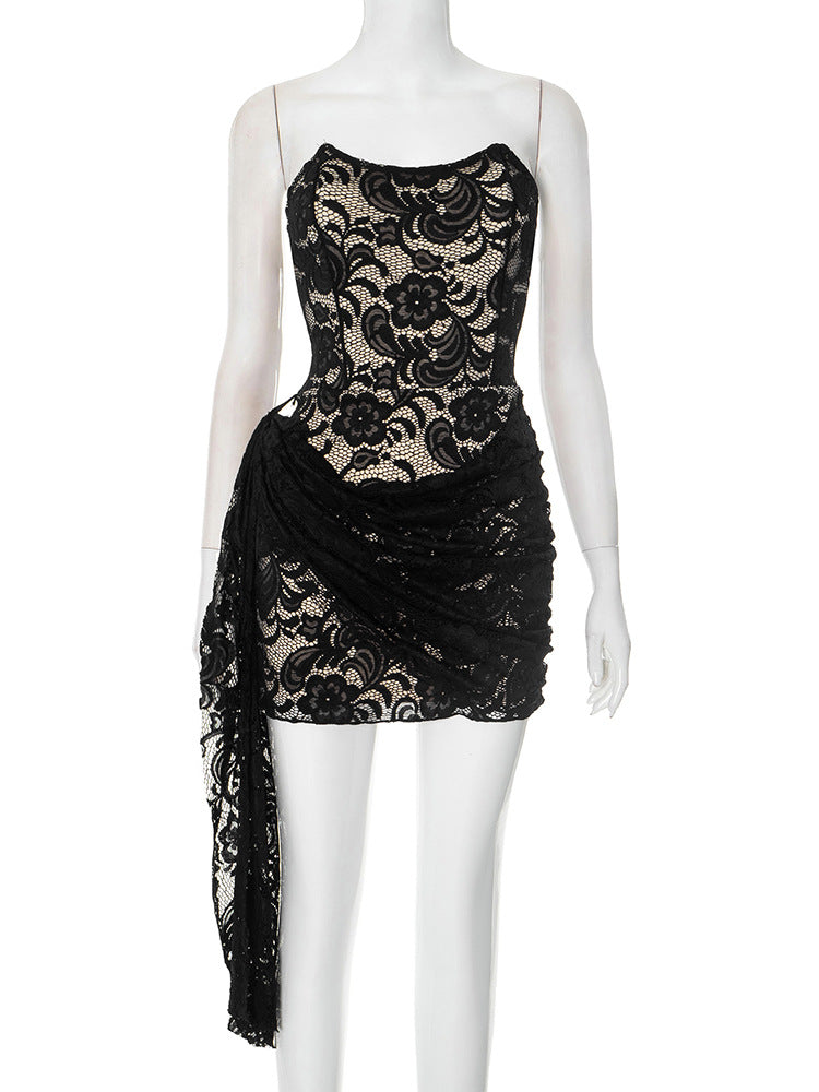 Women Clothing Lace Strap Tube Top Skinny Sheath Short Dress