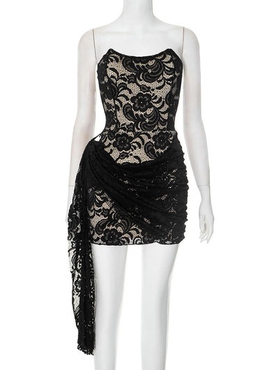 Women Clothing Lace Strap Tube Top Skinny Sheath Short Dress