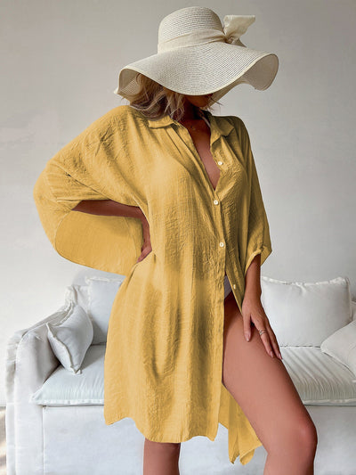 Bamboo Single Breasted Shirt Beach Cover up Sexy Cardigan Sun Protection Shirt Beach Cover Up
