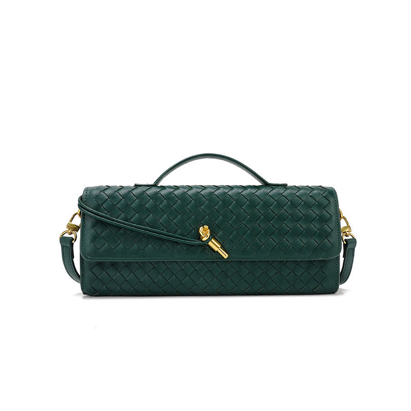 Woven Dinner Bag Soft Leather Mid Ancient Baguette Bag File Holder Horizontal Crossbody Bag Women