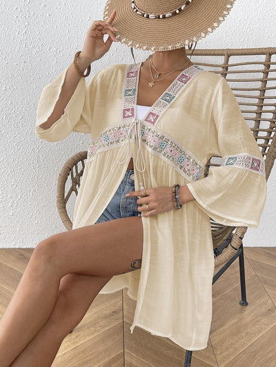 Women Cardigan Bow Women Clothing Sequined Embroidered Lace Stitching Beach Beach Cover Up