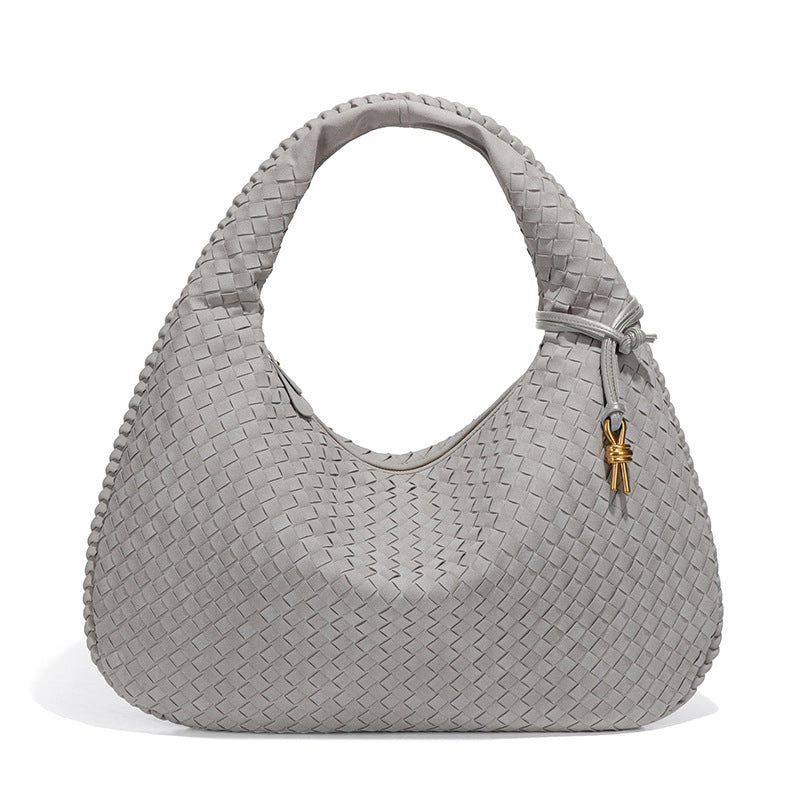 Woven Bag Dumplings Bag Hand Carry Office Underarm Bag Autumn Winter Retro Suede Surface Soft Leather