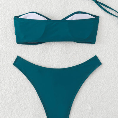 Tube Top Exposed Back Lady Sexy Summer Beach Bikini Split Set