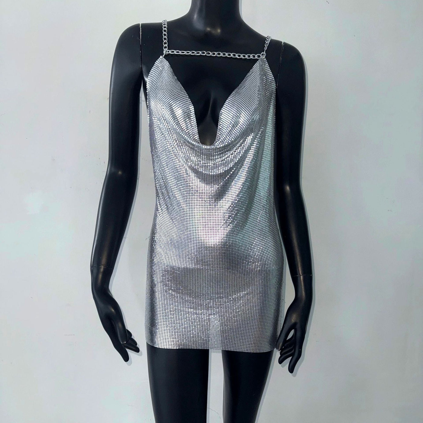 Women Clothing Sequin Sling Dress Cocktail Party Dress Metal Suspender Dress