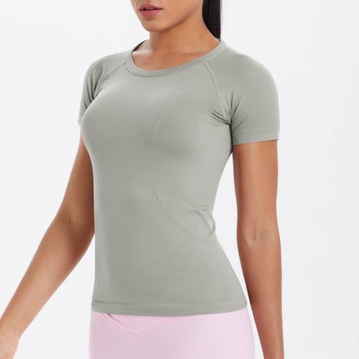Women Short Sleeve round Neck Exercise T shirt Running Fitness Top Skin Friendly Slim Breathable Yoga Short Sleeve