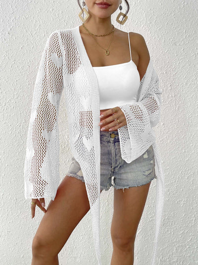 Women Cardigan Clothing Spring Summer Lace up Bow Bell Sleeve Mechanism Shirt Beach Cover Up