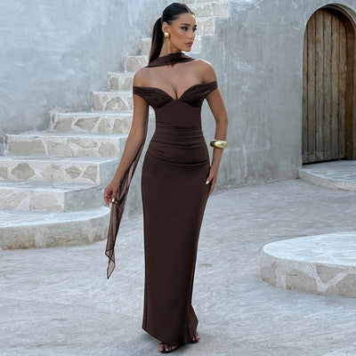 Women Clothing Summer Sexy Solid Color Ribbon Dress Women