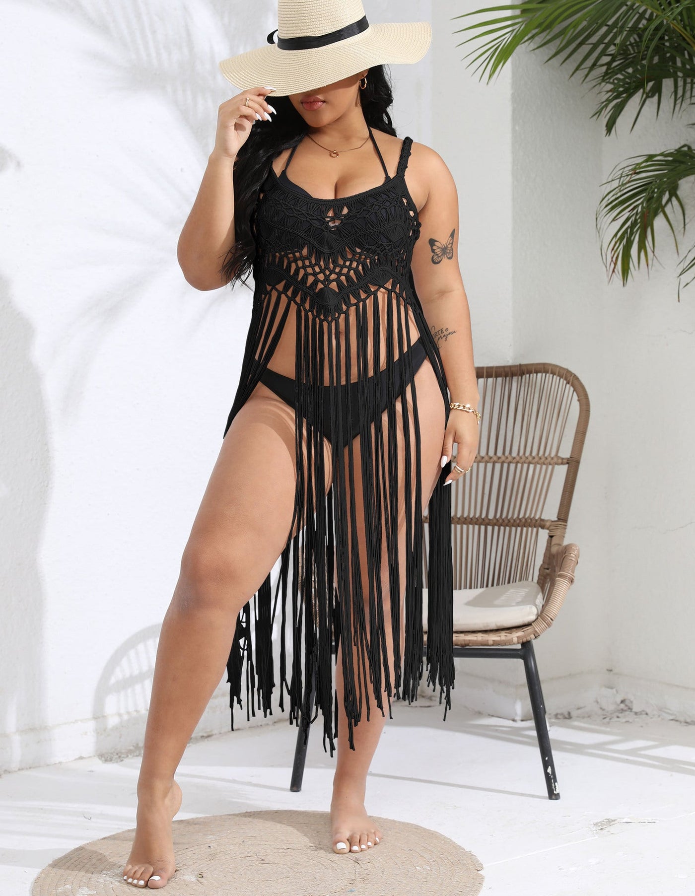 Women Beach Vacation Blouse Bikini Overclothes Tassel Patchwork Cami Dress