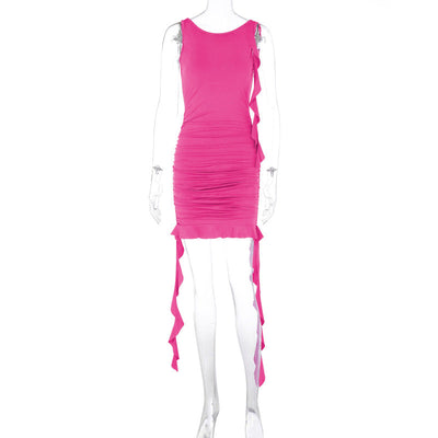 Women Clothing Summer Autumn Sexy Backless Slim Fit Pleated Dress
