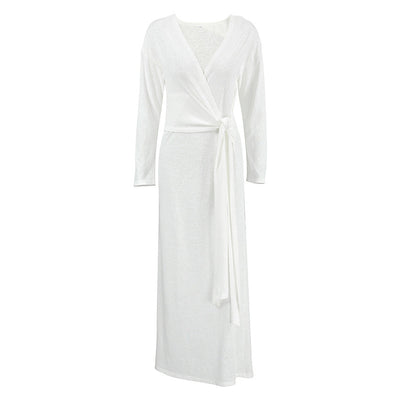 Autumn Comfort Loose Knitted Nightgown Breathable Long Sleeves Lace up Soft Outerwear Homewear