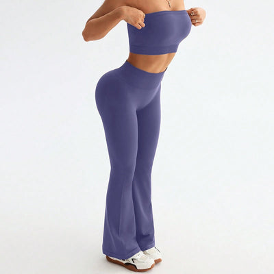 Vest Wide Leg Tight Seamless Hip Lifting Yoga Bell Bottom Pants Two Piece Sets Abdominal Shaping High Waist Bootcut Casual Exercise Yoga Clothes