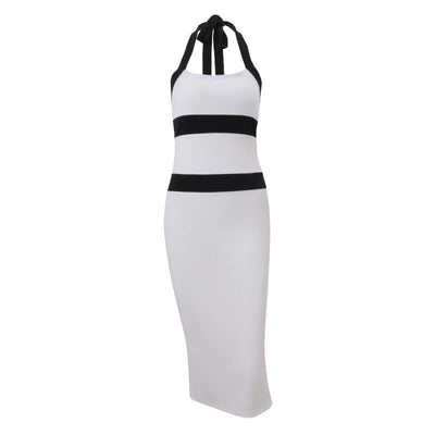 Women Clothing Summer Fashionable Elegant Sexy Slim Fit Halter Color Matching Sheath Dress