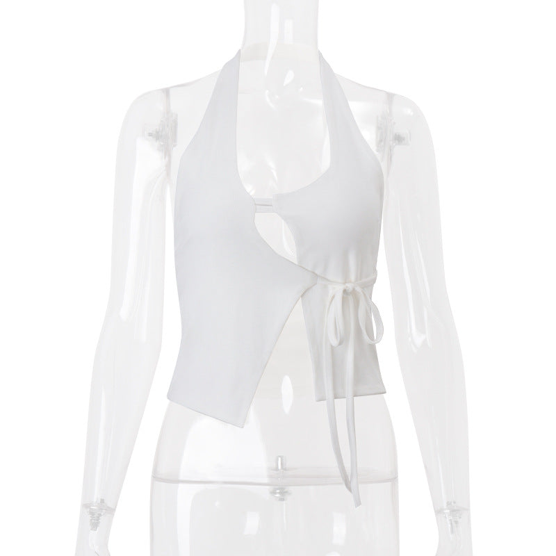 Women Clothing Summer Sexy Backless Lace up Cardigan Halter Design Vest Top for Women