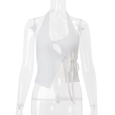 Women Clothing Summer Sexy Backless Lace up Cardigan Halter Design Vest Top for Women