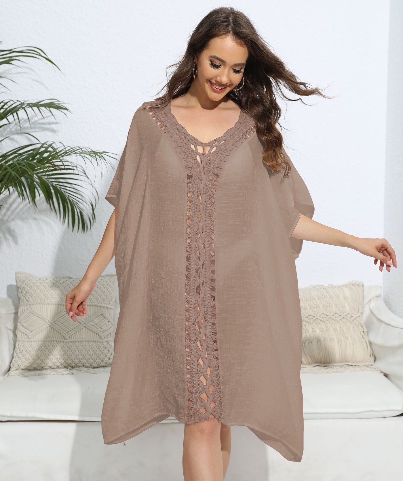 Women Blouse Women Clothing Crochet Stitching Loose Dress Beach Bikini Cover up