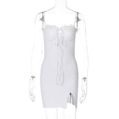 Women Clothing Winter Sexy Lace Lace up Slim Fit Sling Dress