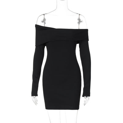 Women Clothing Autumn Slim Solid Color Sheath Dress