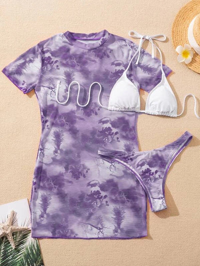 Bikini Outer Single Swimsuit Bikini Women Split Sleeved Blouse Swimsuit Three Piece Yongzh