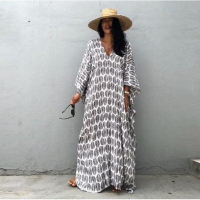 Beach Cover Up Front Back V Neck Loose Robe Seaside Vacation Skirt Bikini Sun Protection Shirt