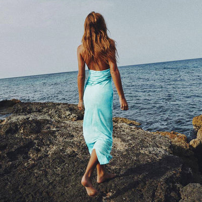 Women Clothing Summer Sexy Micro Elastic Tie Dye Printing Halter Slim Fit Dress