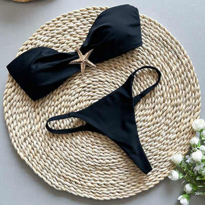 Bikini Sexy Bikini Solid Color Tube Top Split Women Swimsuit Swimsuit Women