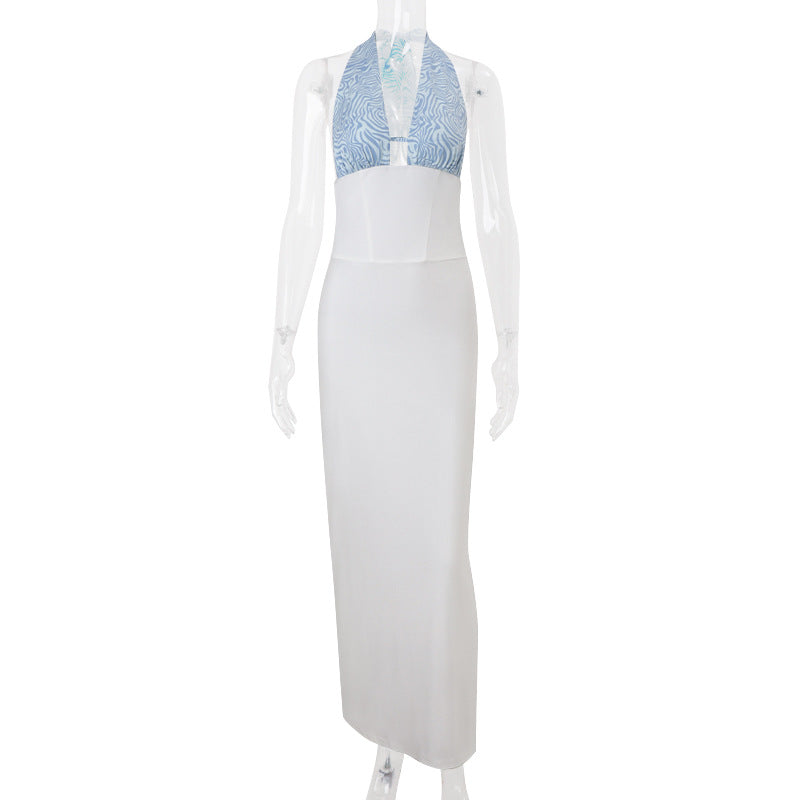 Women Clothing Summer Sexy Backless Color Matching High Waist Slim Sleeveless Sheath Dress Women