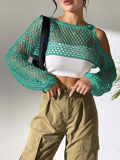 Women Clothing Sexy Cropped Hollow Out Cutout out Woolen Blouse Casual Fashionable Outerwear