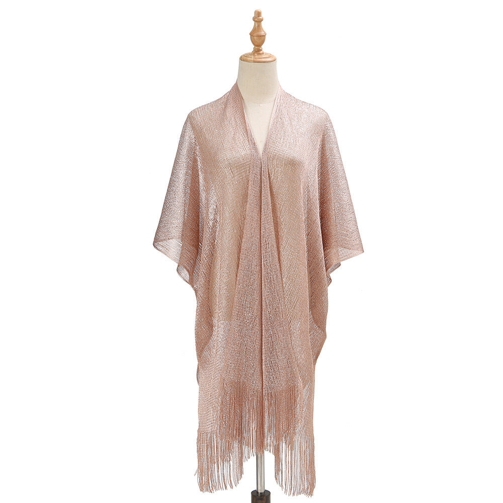 Beach Solid Color Sun Proof Tassel Knitting Beach Cover Up Sweater Shawl Cardigan