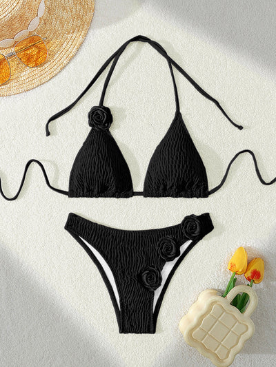 Bandage Sexy Split Swimsuit 3D Three Dimensional Floral Bikini Women Surfing Beach Wear