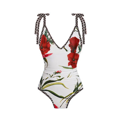 Two Piece One Piece Gauze Dress Sunscreen Swimwear Polka Dot Printed Belly Covered Slimming Swimsuit Women