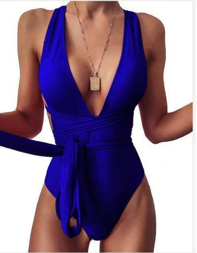 Triangle One Piece Swimsuit Women Shoulder Cross Sexy One Piece Lace Up Swimsuit Backless