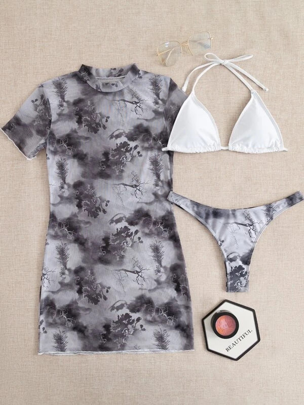 Bikini Outer Single Swimsuit Bikini Women Split Sleeved Blouse Swimsuit Three Piece Yongzh