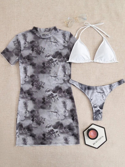 Bikini Outer Single Swimsuit Bikini Women Split Sleeved Blouse Swimsuit Three Piece Yongzh