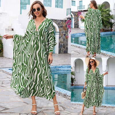Printed Loose Robe Vacation Maxi Dress Women Beach Jacket Beach Cover Up