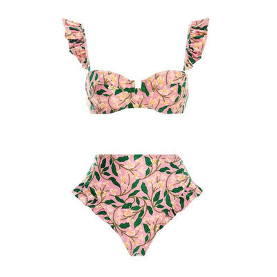 Women Lace up One Piece Women Swimwear French Retro Cover Belly Slimming Swimsuit Chiffon Beach Dress