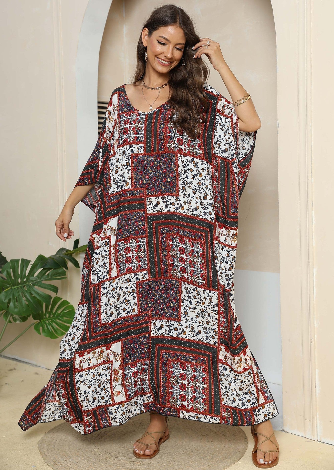 Women Dress Women Clothing Ethnic Print Loose Blouse Beach Holiday Split Mop Dress
