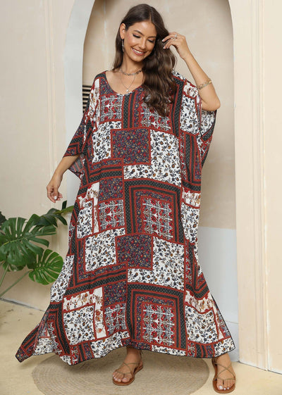 Women Dress Women Clothing Ethnic Print Loose Blouse Beach Holiday Split Mop Dress